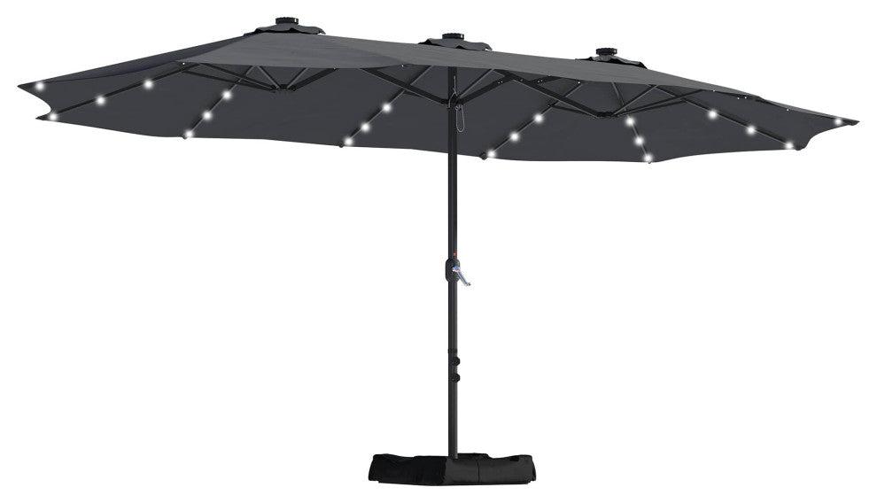 15ft  patio double-sided umbrella with crank and base, Dark Grey