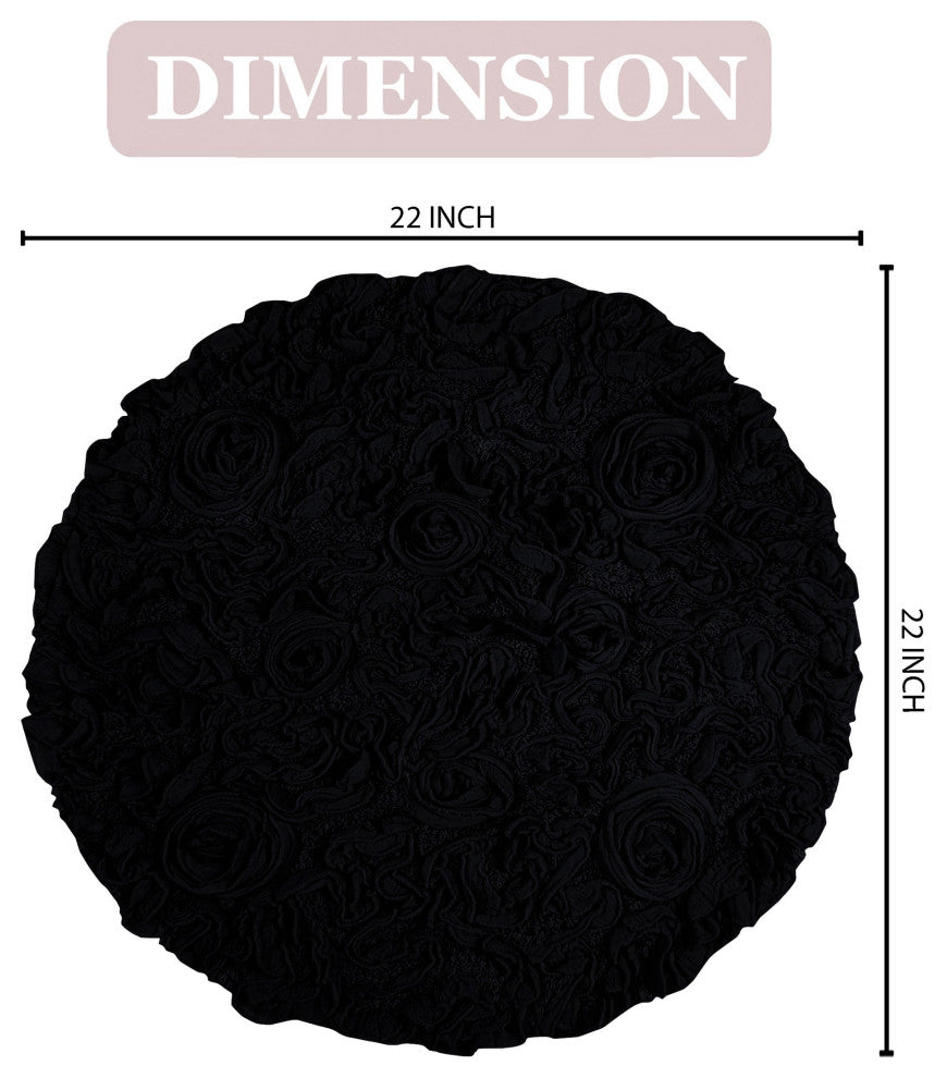 Bellflower Collection Cotton Bath Rug 22" Round, Black