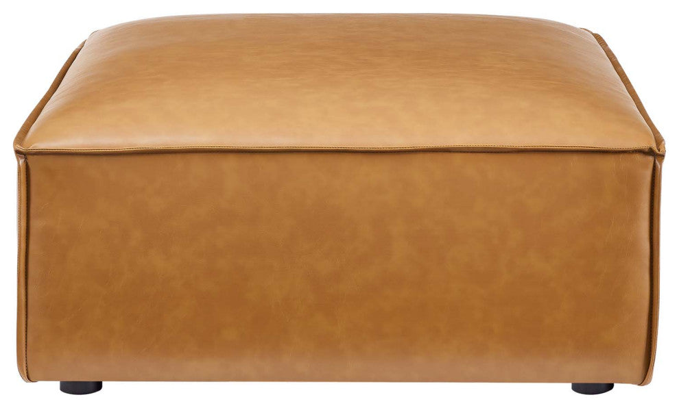 Accent Chair Ottoman, Faux Vegan Leather, Tan, Modern, Living Lounge Hospitality