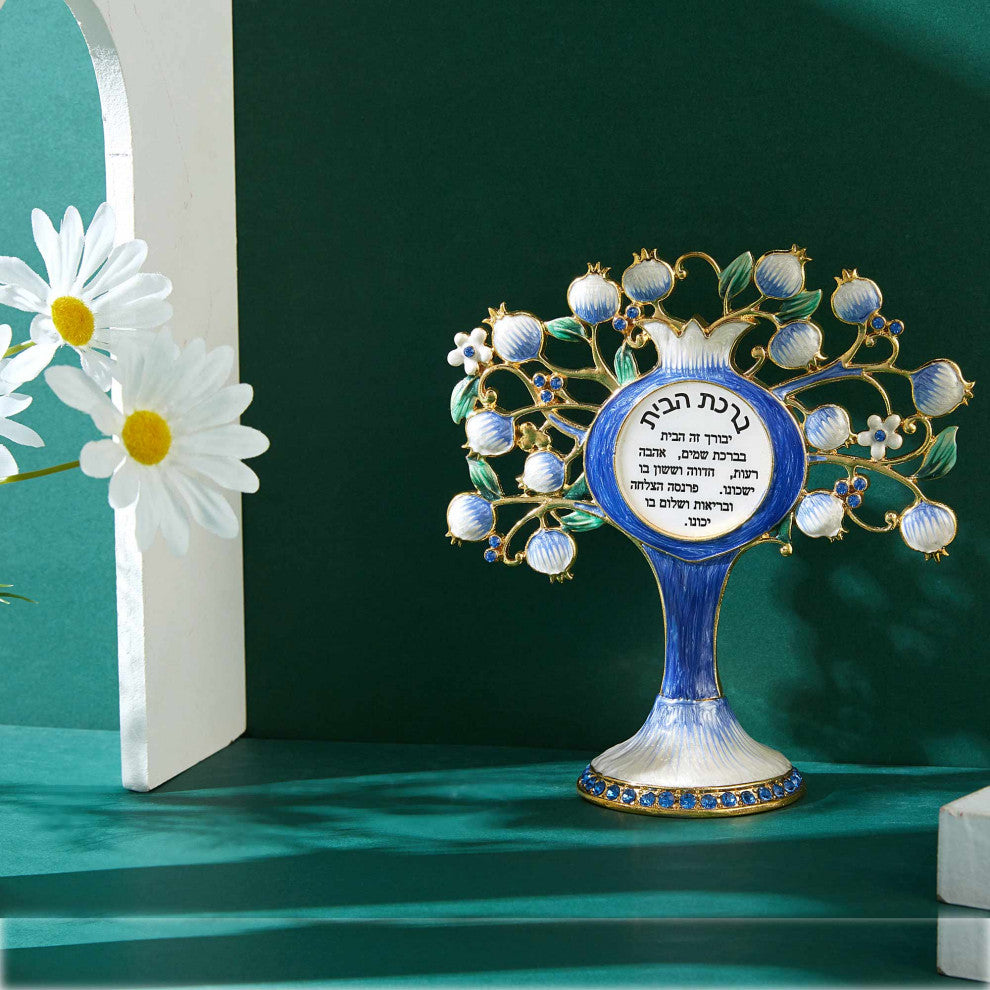 Matashi Hebrew Judaica Tree Shaped Home Blessing Standing Ornament With Crystals