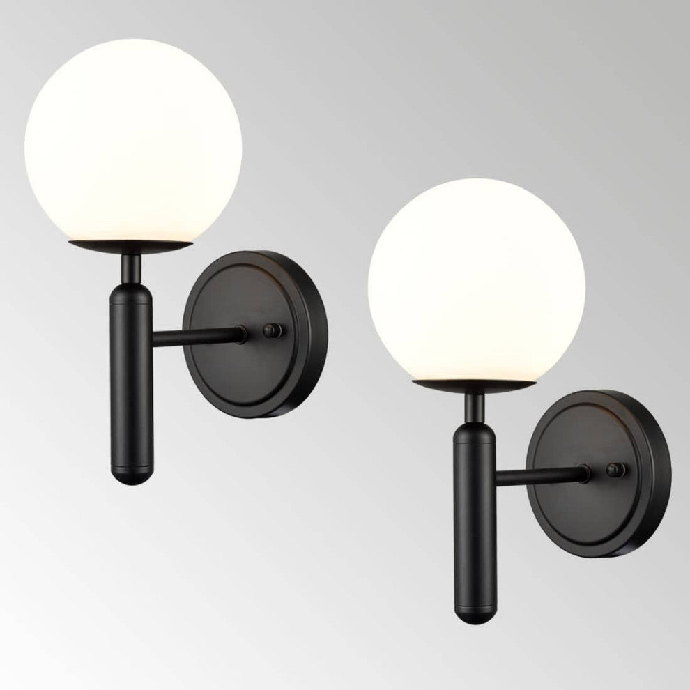Modern Wall Sconces Set of 2 With Opal Glass,Black