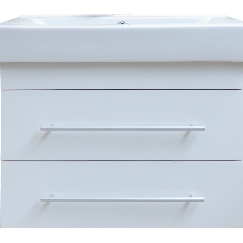 24.25" Single Wall Mount Style Sink Vanity-Wood-White