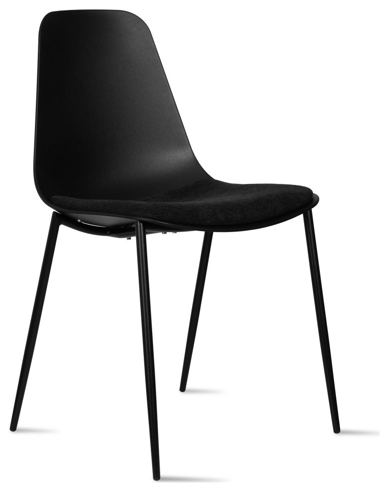 Modern Dining Armless Chairs, Round Seat, Metal Legs, Set of 4, Black