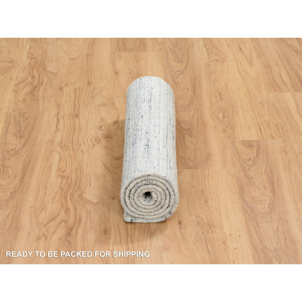 Ivory Hand Loomed Plain Modern Striped Design Natural Wool Runner Rug, 2'6"x6'
