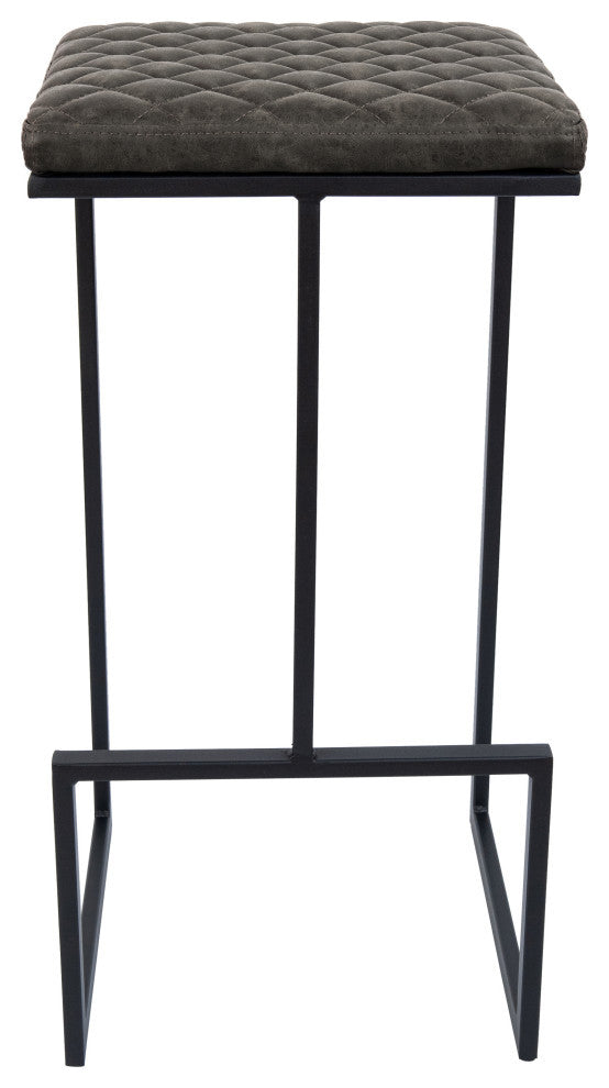 Quincy Square Barstool with Leather Seats and Metal Frame with Footrest, Gray