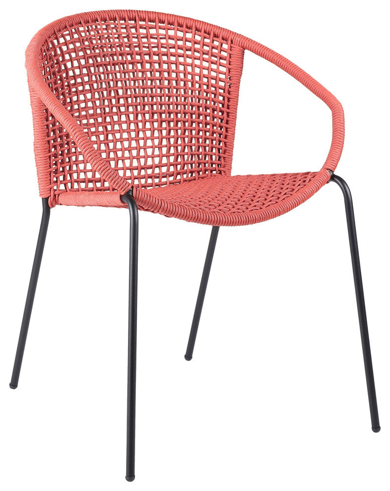 Snack Indoor Outdoor Stackable Steel Dining Chair With Brick Red Rope, Set of 2