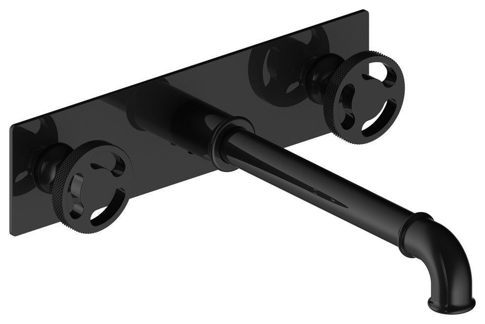 Industrial Chic Wall Mounted Bathroom Sink Faucet, Matte Black