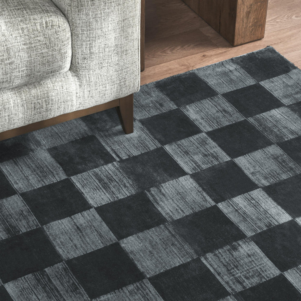 Berlin Handwoven Checkered Accent Rug by Kosas Home, Ink Blue, 8x10