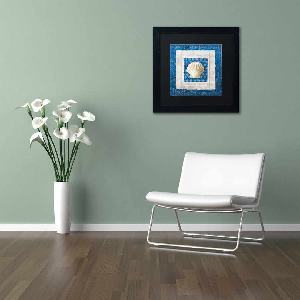 'Sea Shell III on Blue' Matted Framed Canvas Art by Belinda Aldrich