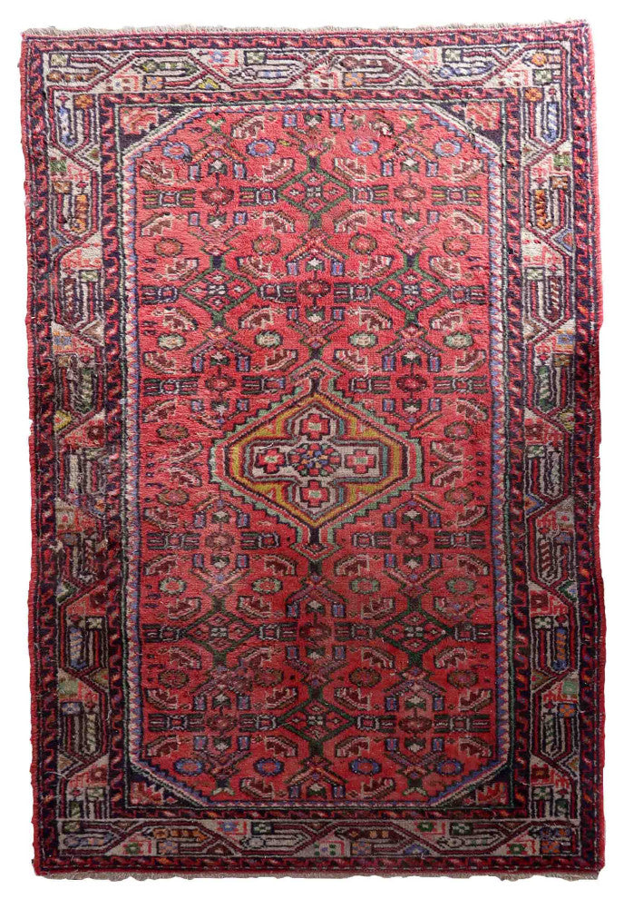 Handmade Vintage Persian Hamadan Rug 2.6'x4.1', 80cmx125cm, 1970s