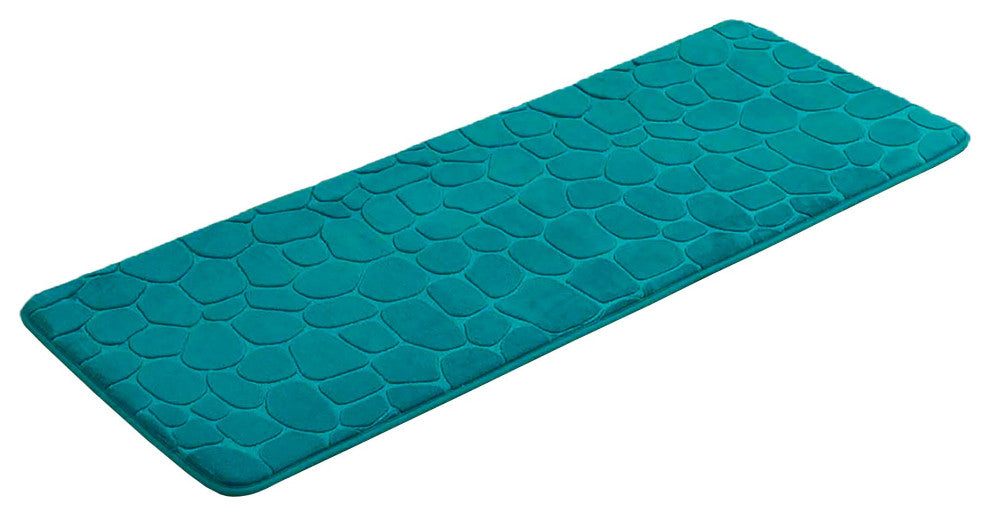 Bath Rug Memory Foam Mat 3D Pebble, Peacock Blue, Runner Mat 48"