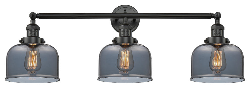 Bell 3-Light 32" Bath Vanity Light, LED, Matte Black, Plated Smoke