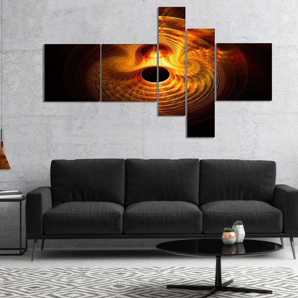 Bright Yellow Magical Lights, Abstract Art on Canvas, 60"x32", 5 panels