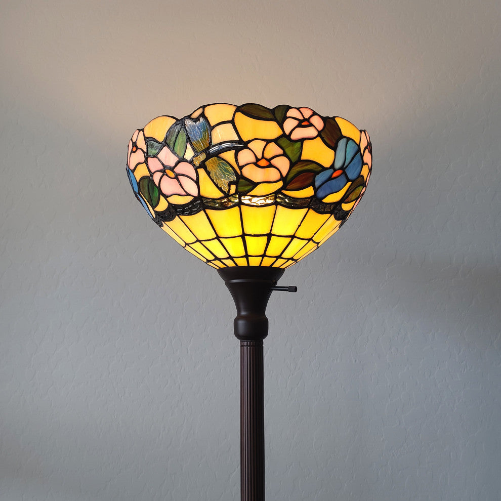 Tiffany Style Dragonfly Torchiere Floor Lamp 70" Tall