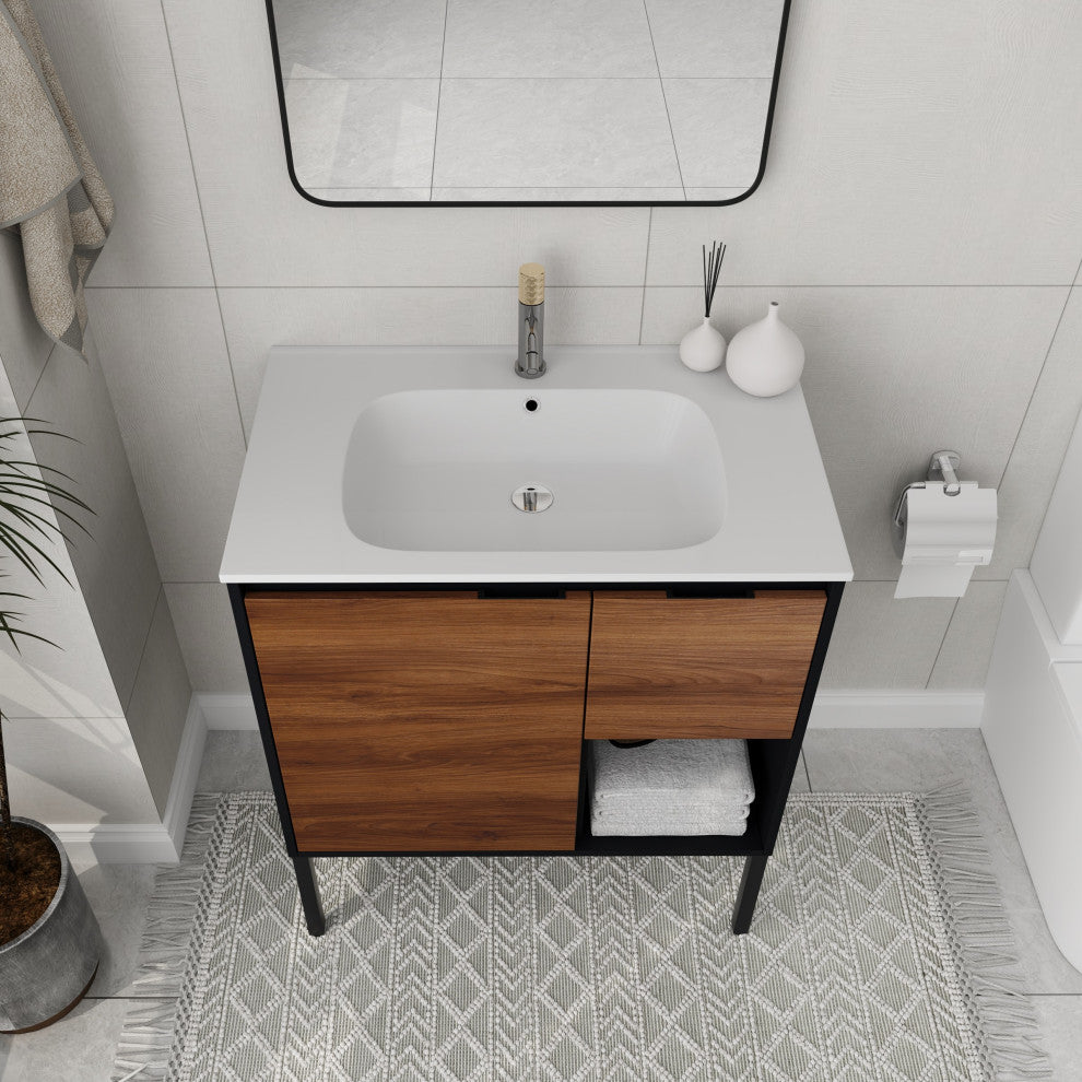 BNK Freestanding Bathroom Vanity Gel Sink, with Soft Close Door, 30x18