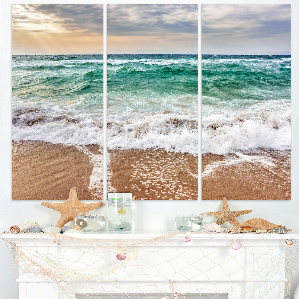 "Crystal Clear Blue Foaming Waves" Metal Wall Art, 3 Panels, 36"x28"