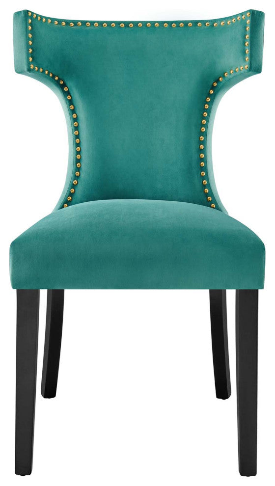 Dining Chair, Nailhead, Set of 2, Teal Blue, Velvet, Modern, Bistro Hospitality
