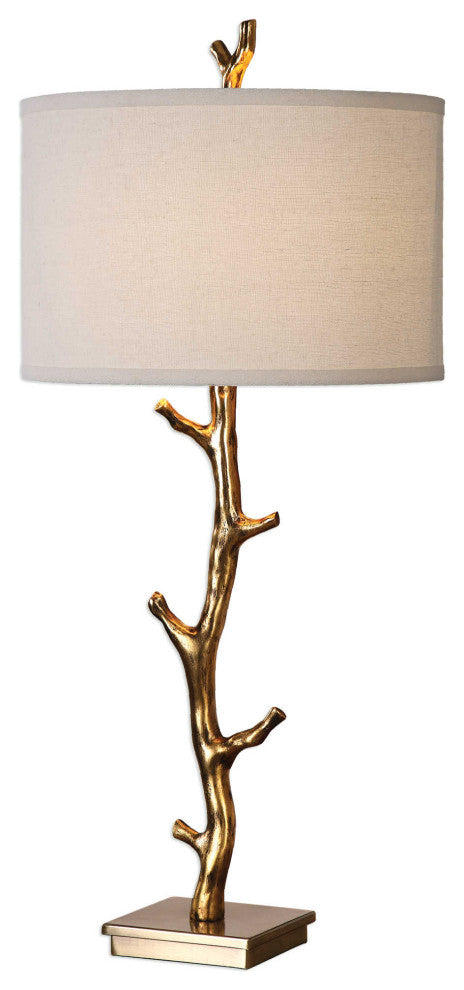 Gold Tree Branch Table Lamp, Twig Organic Shape Column