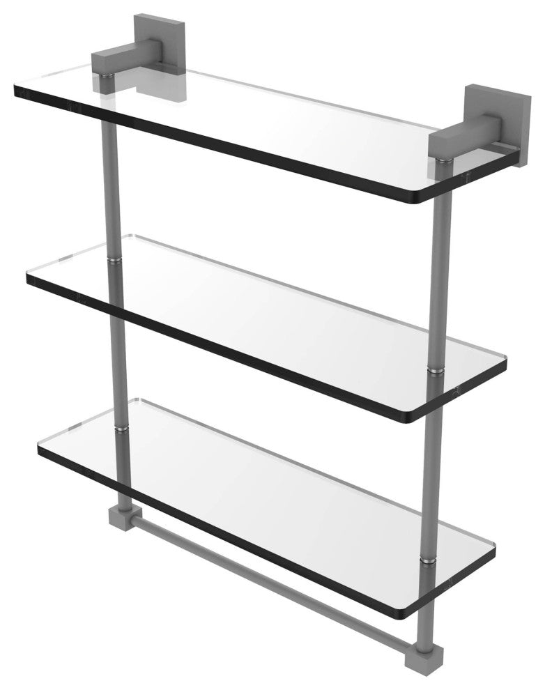 Montero 16" Triple Tiered Glass Shelf with towel bar, Matte Gray
