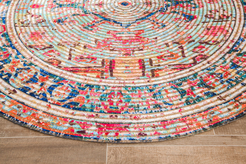 Round Chaloon Distressed Area Rug, 6' Round