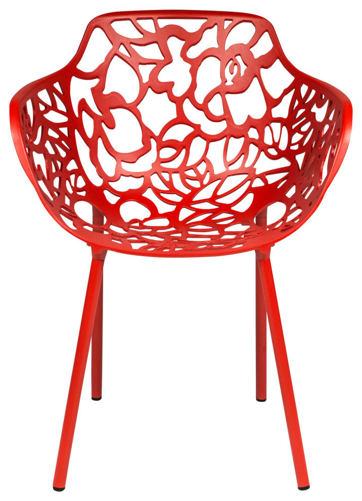 LeisureMod Devon Aluminum Patio Dining Set With Table and 2 Armchairs, Red