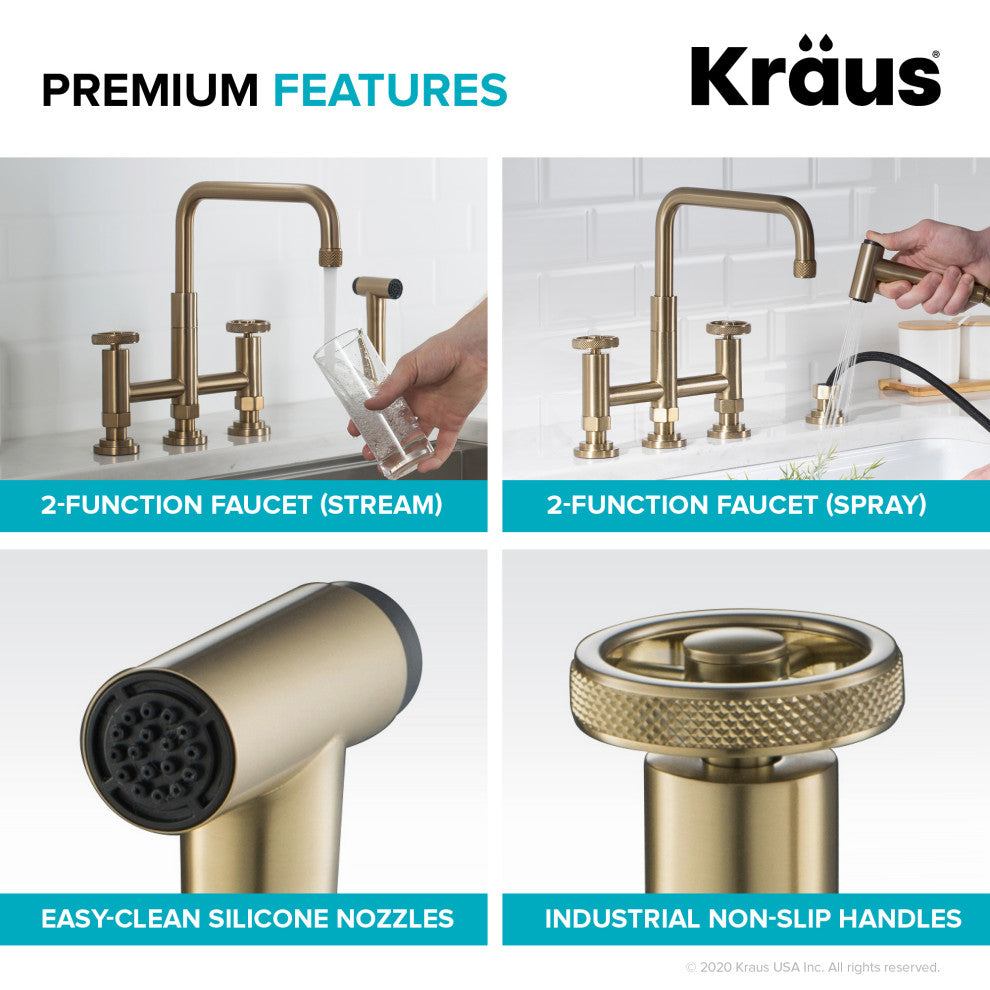 Urbix Bridge Kitchen Faucet, Brushed Gold