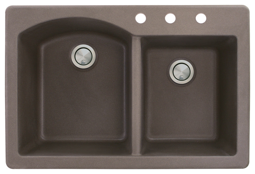 Aversa 33" silQ Granite Double Bowl Kitchen Sink with 3 Holes in Espresso