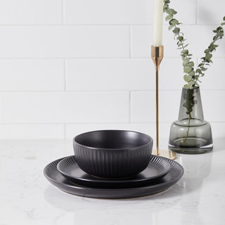 Stone Lain Logan Stoneware 12 Piece Dinnerware Set, Black