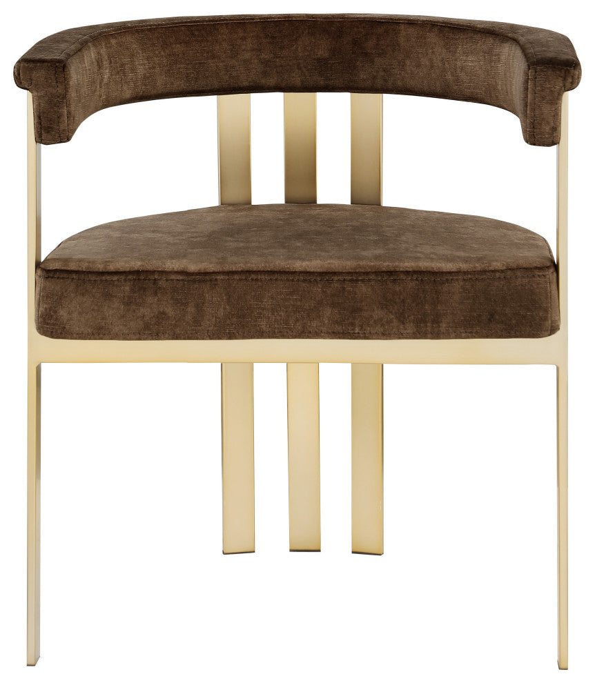 Marcello Upholstered Dining Chair, Brown, Velvet, Brushed Brass Finish