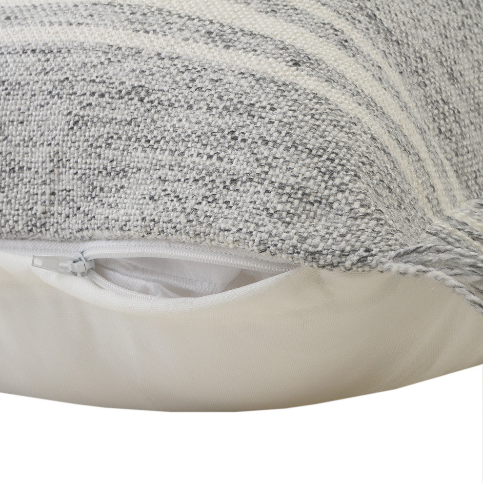 Farmhouse Triple Stripe Throw Pillow with Fringe