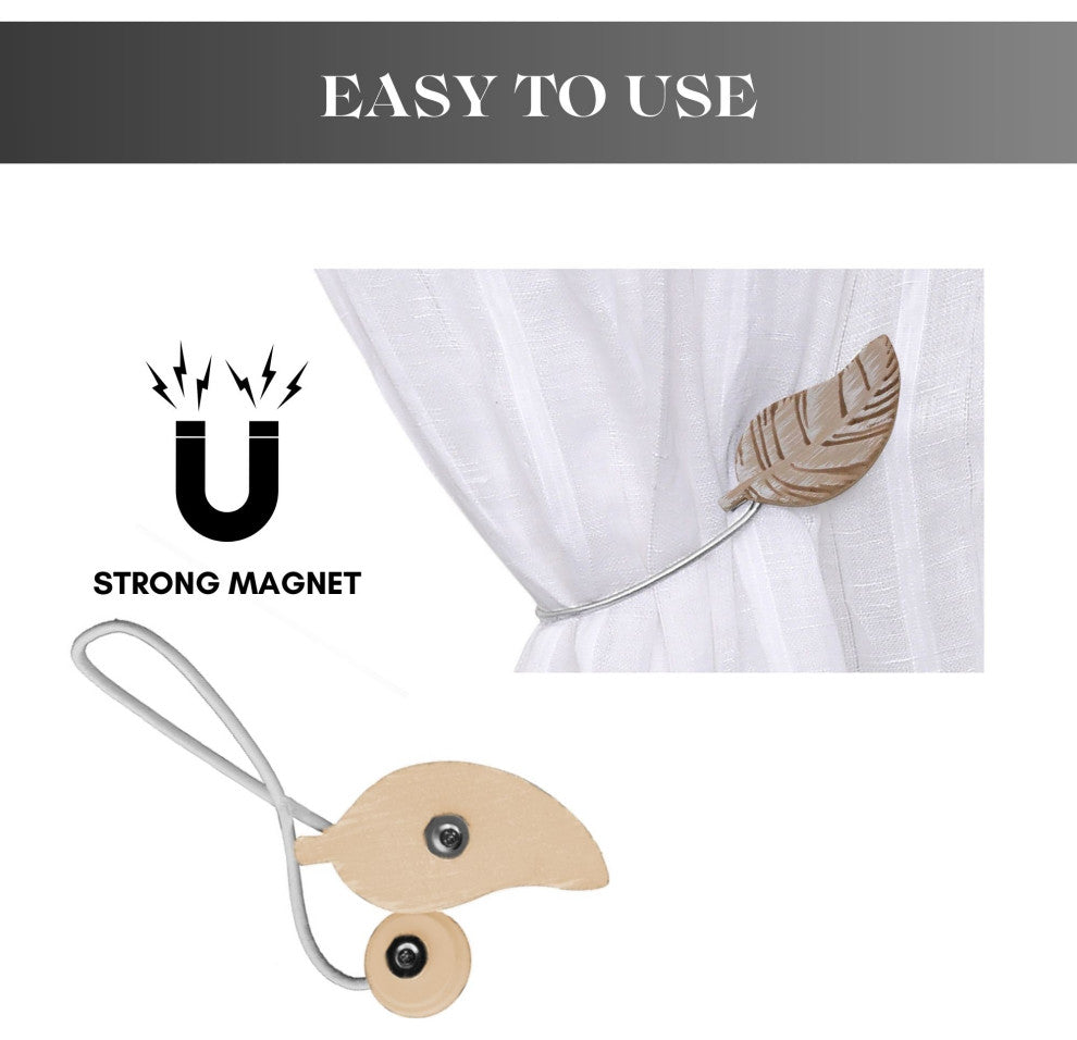 Magnetic Wooden Leaf Curtain Tiebacks, Natural, Pack of 2