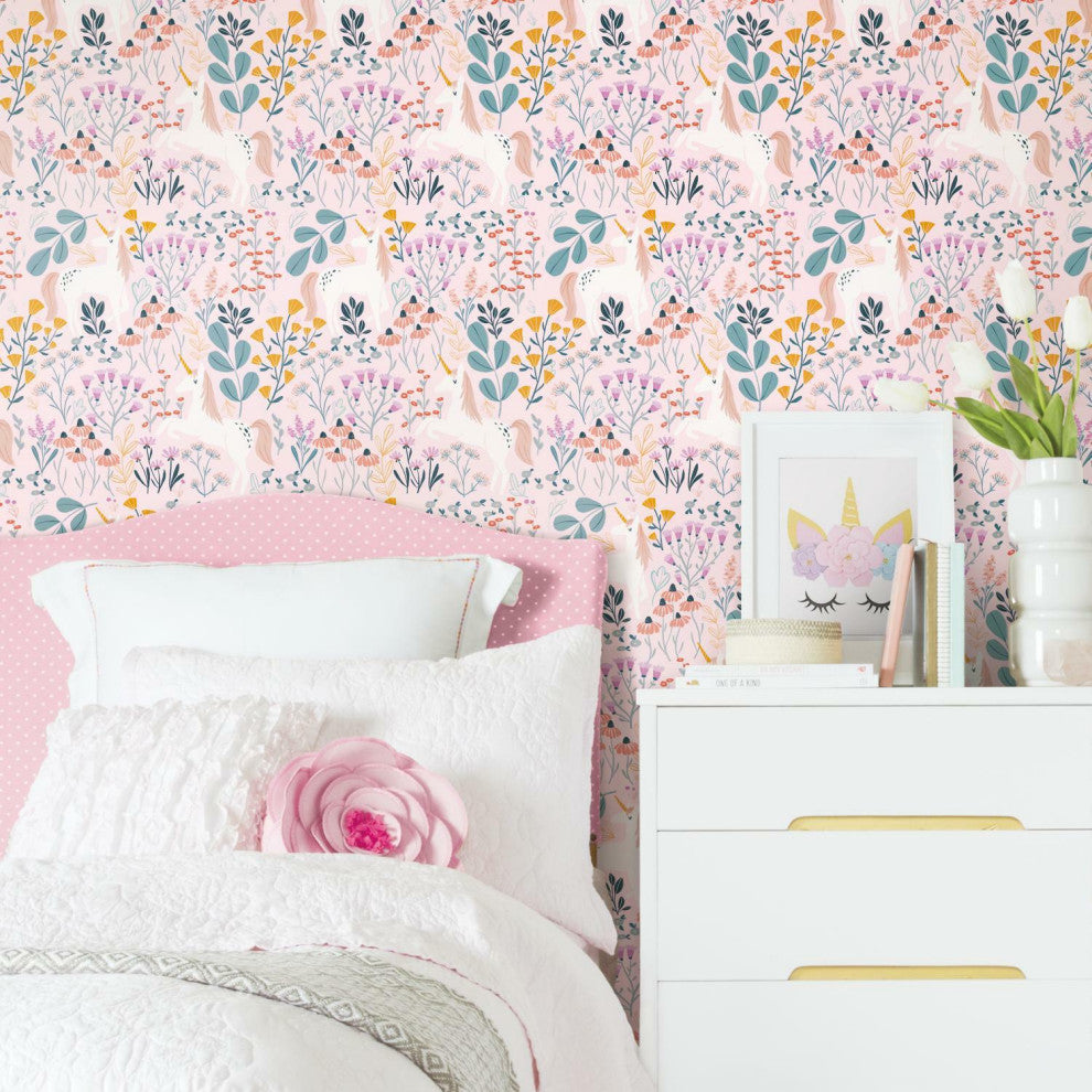 Pink & Green Unicorn Paradise Peel & Stick Wallpaper