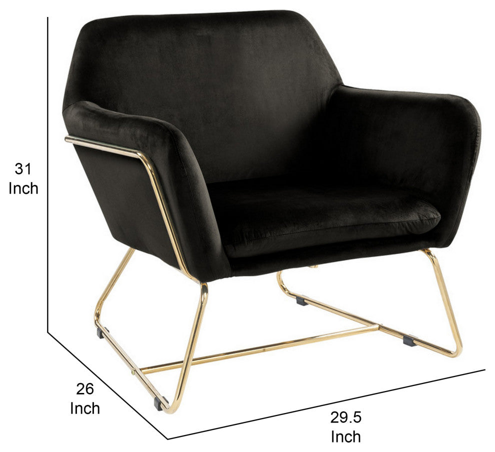 Benzara BM293183 Modern Accent Chair With Gold Metal Frame and Black Velvet