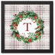Holiday Gray Plaid Monogram Wreath T 12x12 Black Framed Canvas