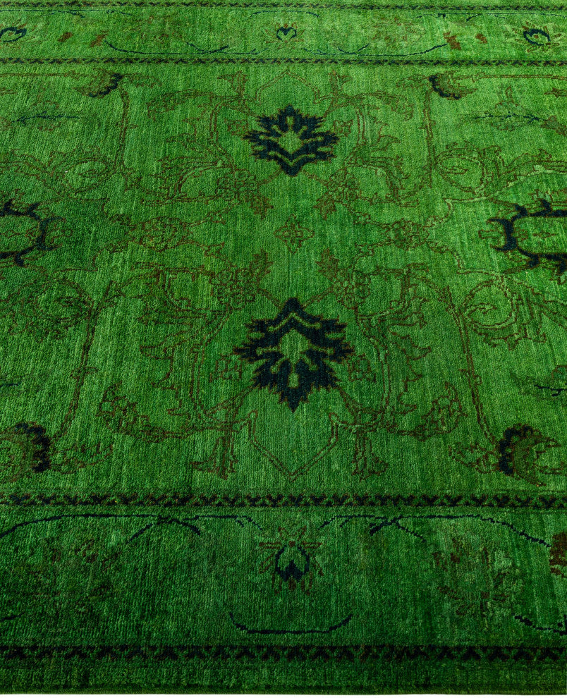 Overdyed One-of-a-Kind Hand-Knotted Area Rug Green, 4' 9" x 6' 7"