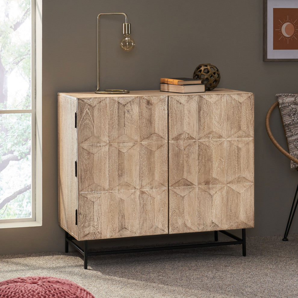 Barnsley Winder Handcrafted Boho Mango Wood Cabinet, White Washed and Black