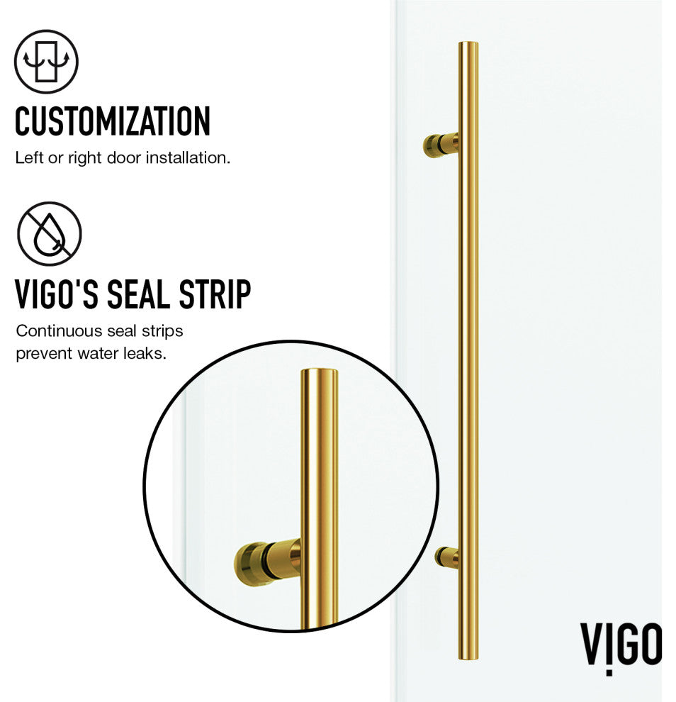 VIGO Elan E-Class Frameless Sliding Shower Enclosure, Matte Brushed Gold, 35" D X 46" W X 76" H, Without Base