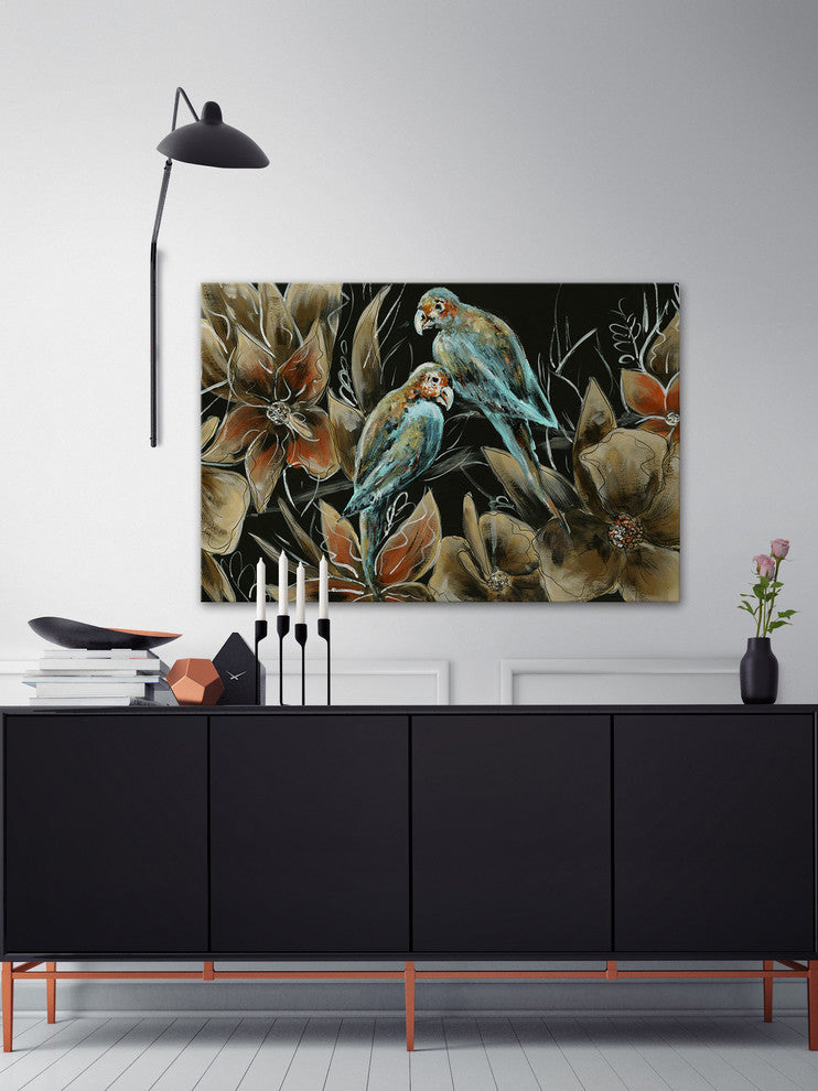 "Little Couple Blue Birds II" Framed Painting Print, 24"x16"