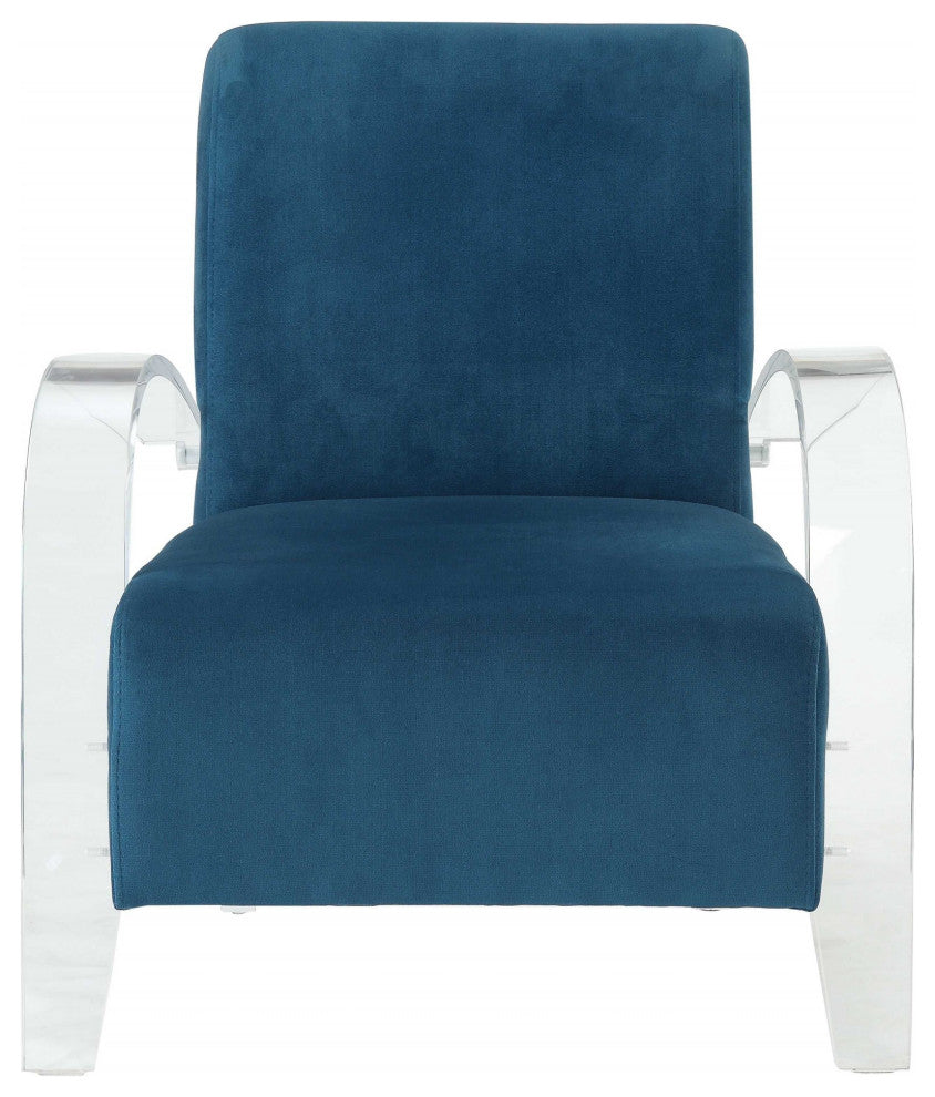 HomeRoots Teal Velvet Clear Arm Accent Chair
