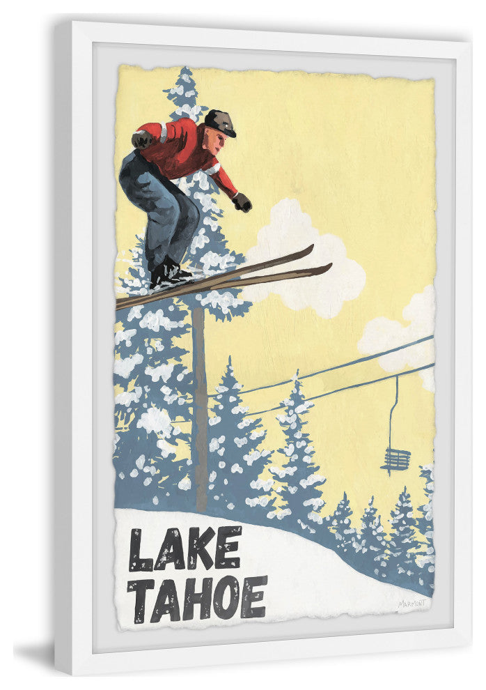 "Ski Jump at Lake Tahoe" Framed Painting Print, 16x24