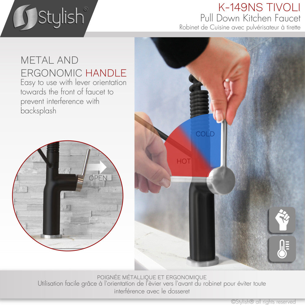STYLISH Single Handle Pull-Down Dual Mode Kitchen Faucet in Matte Black
