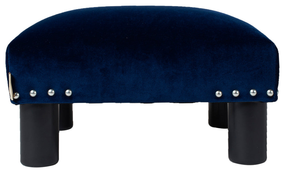 Jules 16" Square Footstool Accent Ottoman, Navy Blue Velvet