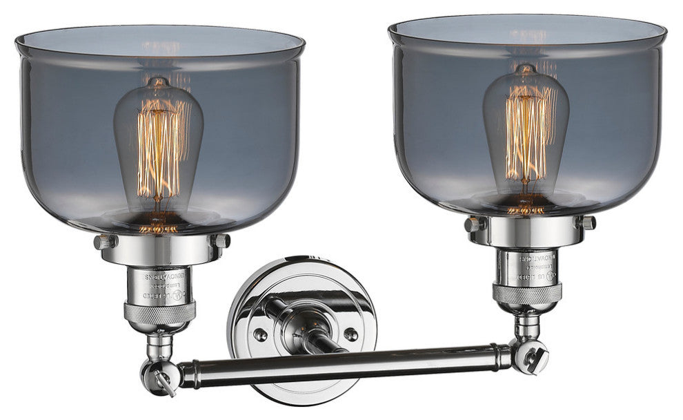 Large Bell 2-Light Bath Fixture, Smoked Glass, Polished Chrome