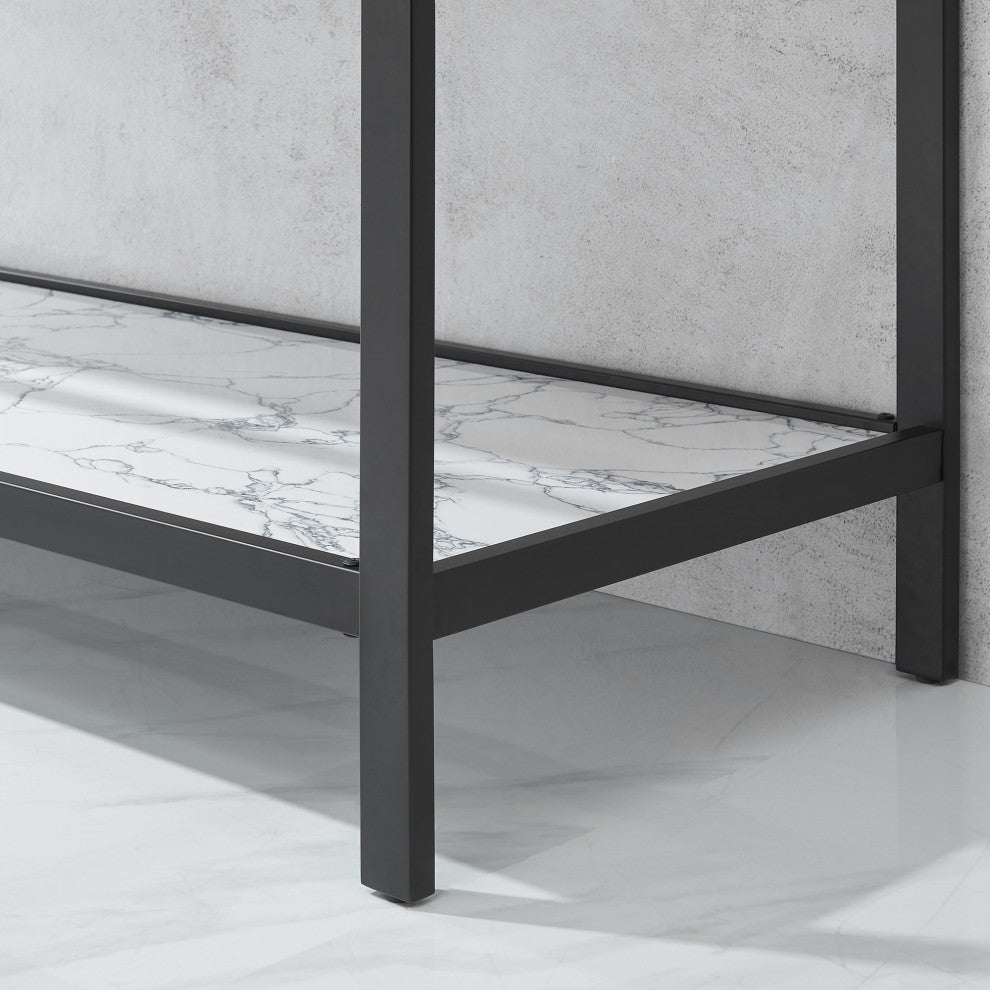 Ecija Bath Vanity, Metal Support with Stone Top, Matte Black, 60 in. Double Sink, No Mirror