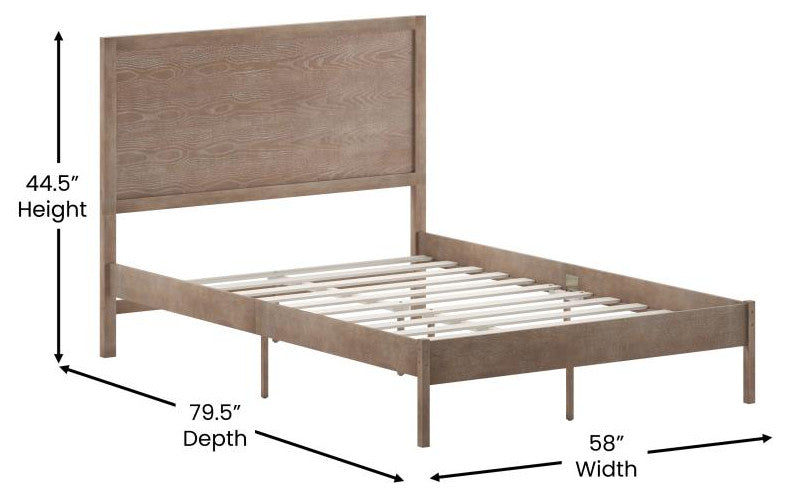 Asher Solid Wood Platform Bed with Wooden Slats and Headboard, Light Brown, Full