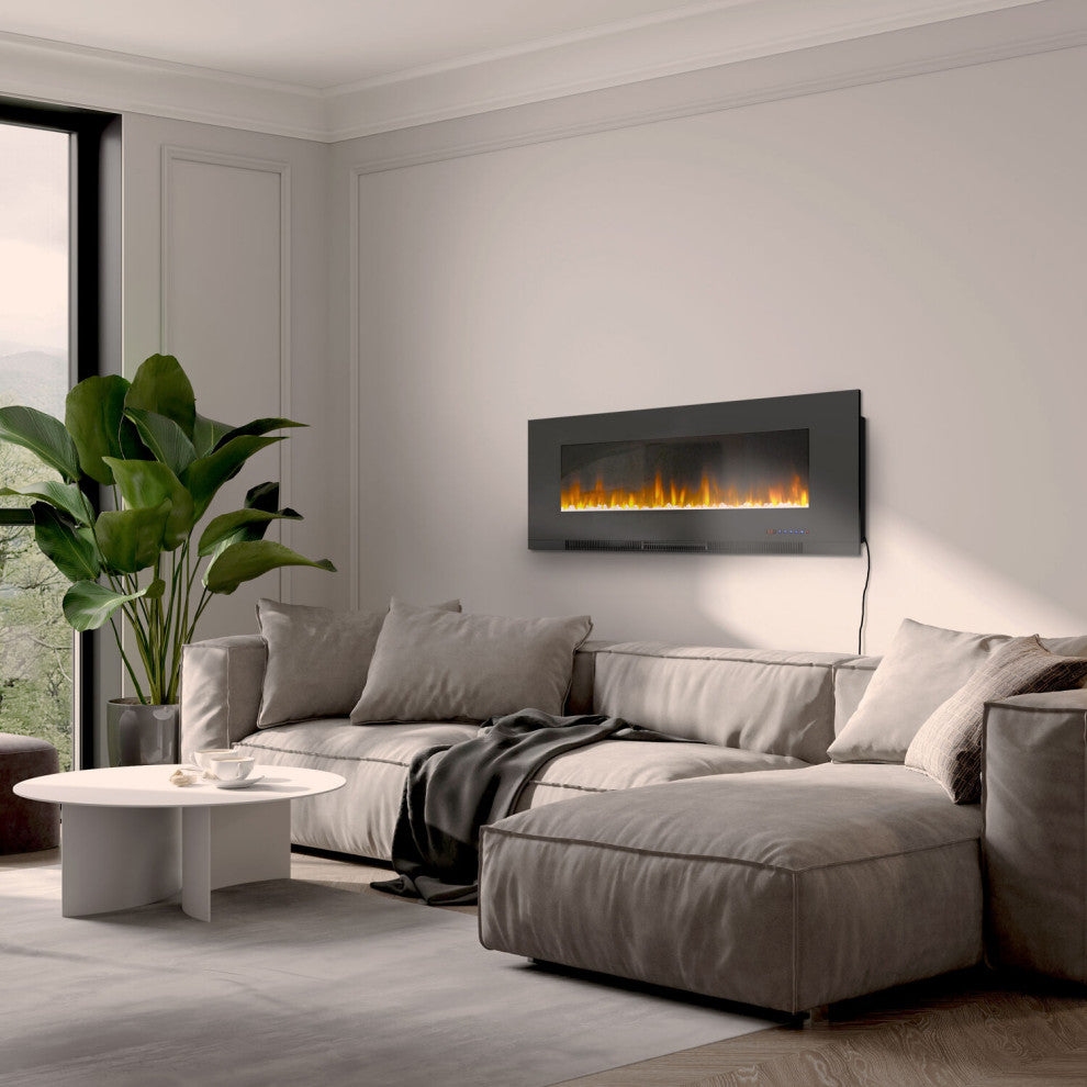 50" LED Cambridge Wall-Mount Electric Fireplace With Remote, Black