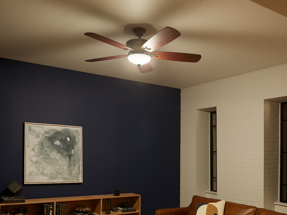 56" Crescent Ceiling Fan, Olde Bronze, Reversible Walnut/Cherry Blades