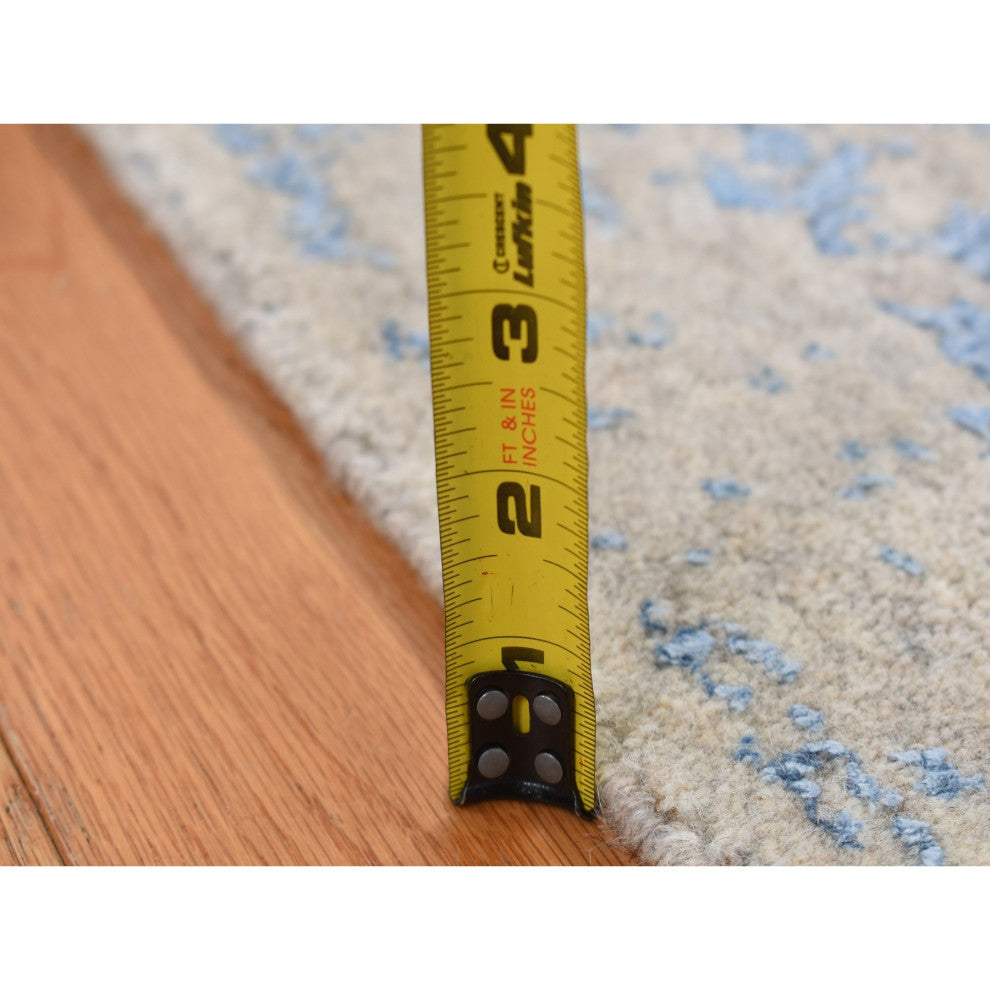 Blue Jacquard Hand Loomed Wool/Silk Pomegranate Design Runner Rug 2'5"x10'1"