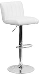 Estella Low-Back White Vinyl Adjustable Barstool, Footrest, Swivel