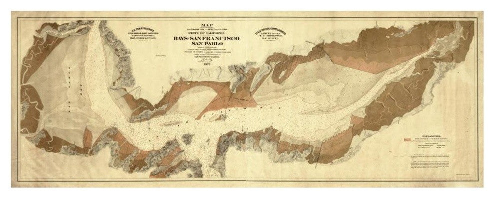 "Map of salt marsh and lands, San Francisco/San Pablo, 1874" Paper Art, 38"x16"